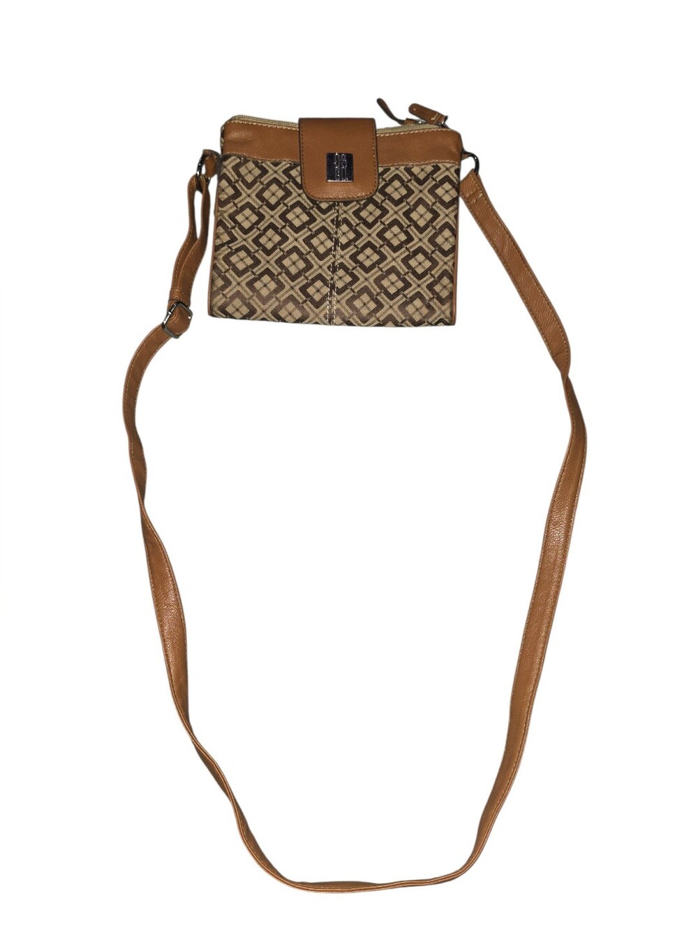 9/1/15. 9&Co. Geometric Pattern Tan Crossbody Bag with Adjustable Strap